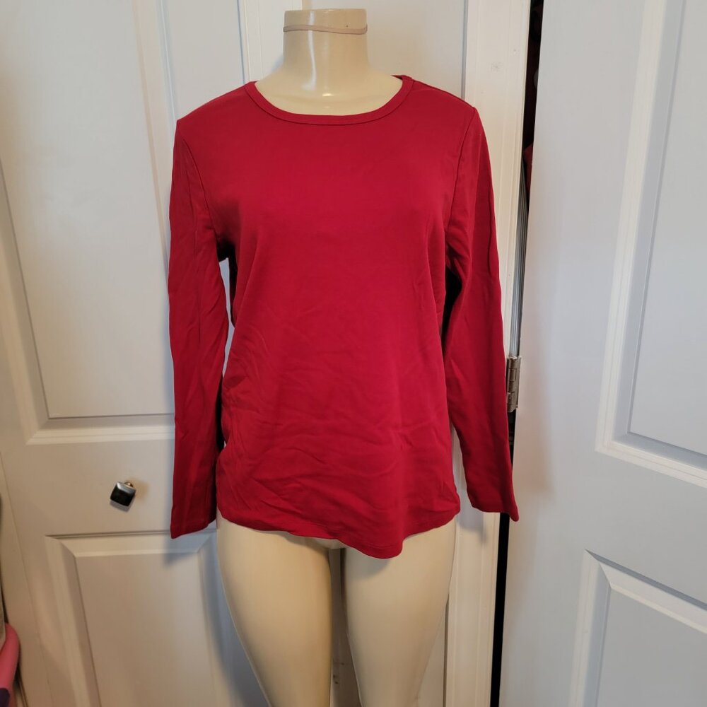 St. John's Bay Bright Cherry Red Long Sleeve Essential Tee 100% Cotton